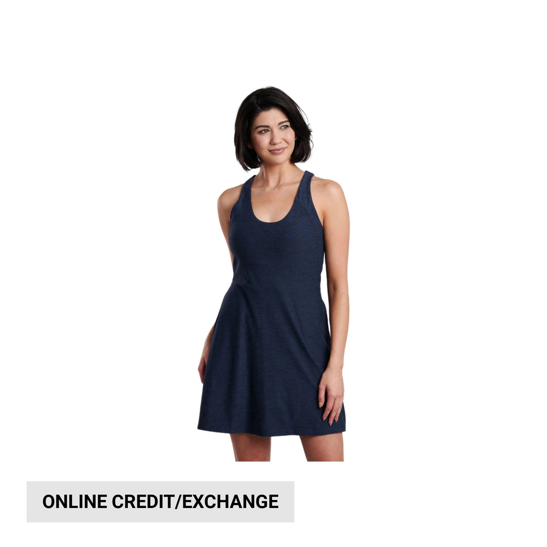 Navy sleeveless racerback dress with a flared skirt