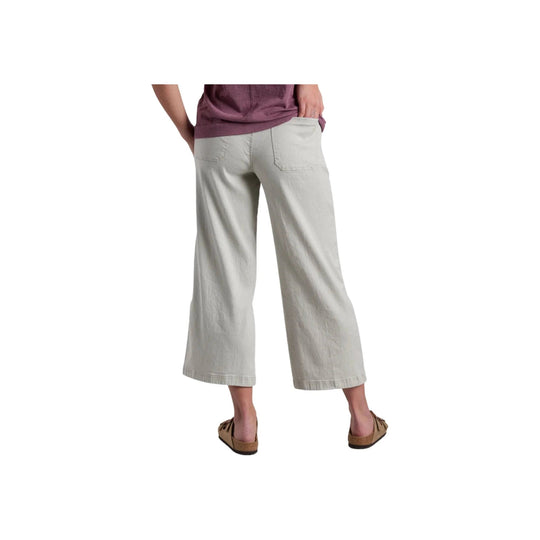 Light beige wide-leg cropped pants shown from the back