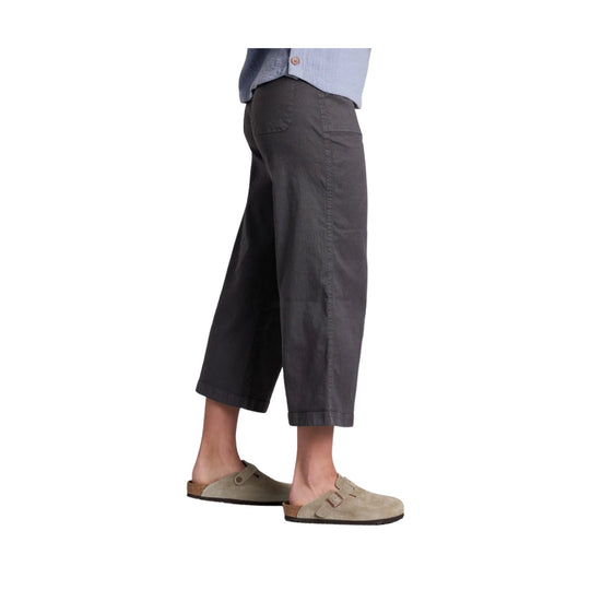 Dark gray cropped wide-leg pants on a model, shown in side view