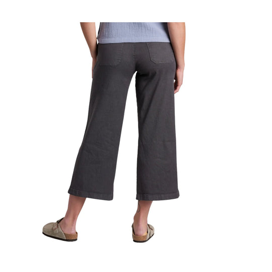 Dark charcoal wide-leg cropped pants shown from the back