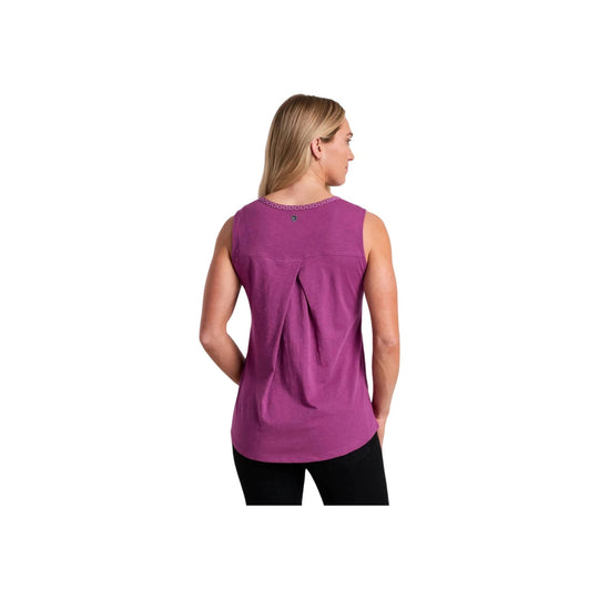 Back view of a sleeveless purple athletic tank top