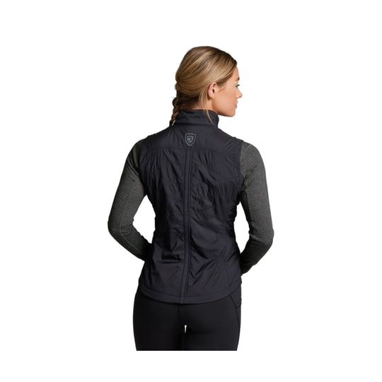 Black athletic vest with long sleeves, shown from the back on a model