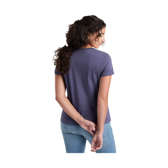 Women’s short-sleeve purple T-shirt shown from the back
