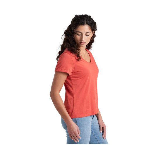Coral short-sleeve V-neck tee with a relaxed fit
