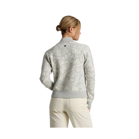 Light gray long-sleeve sweater with a floral pattern, shown from the back