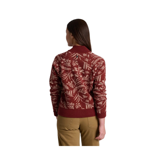 Red patterned long-sleeve sweater shown from the back