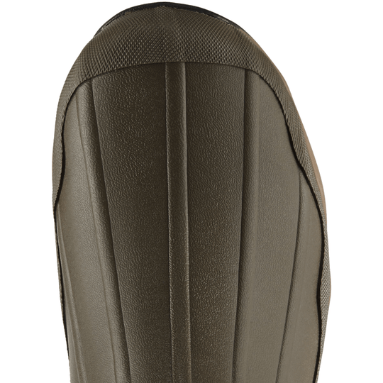 Brown molded boot shaft with textured trim and vertical seam details