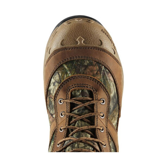 Brown and camouflage insulated lace-up hunting boot with a reinforced toe