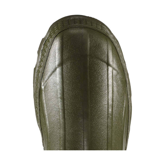 Close-up of a green leather boot sole on a white background