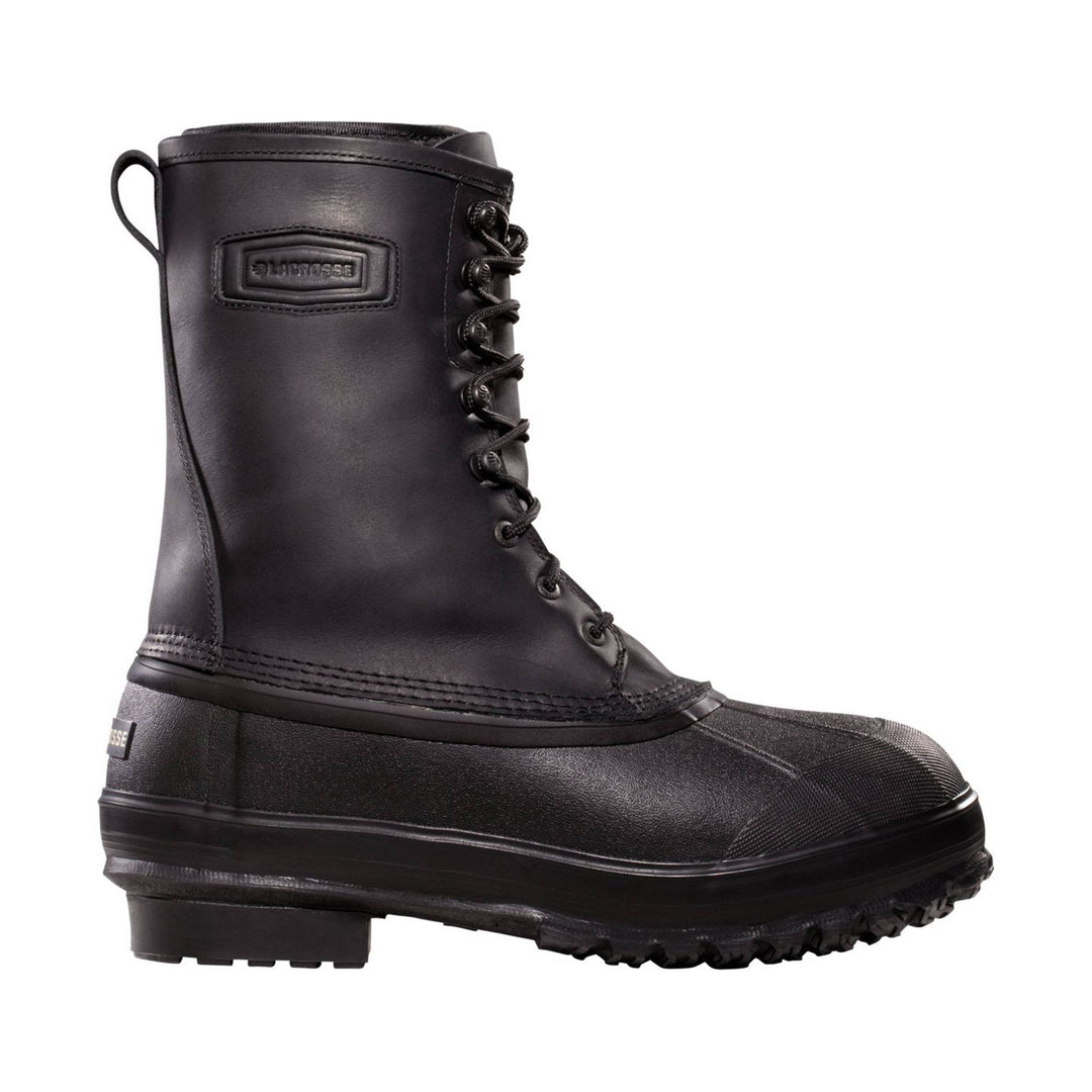 Black boot with brand logo on a white background