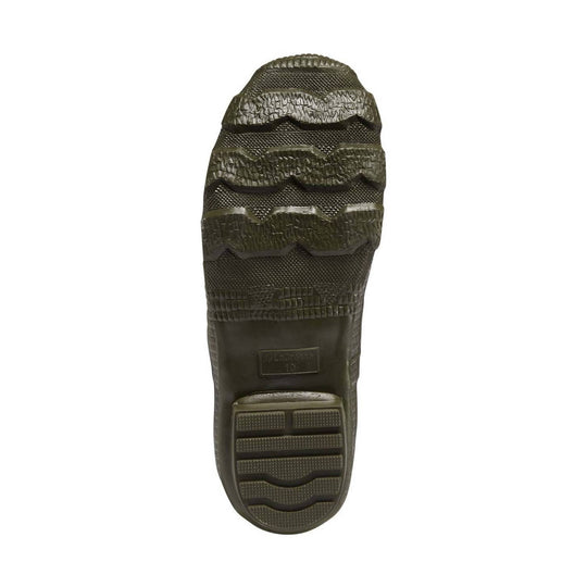 Dark green shoe sole with tread pattern on a white background