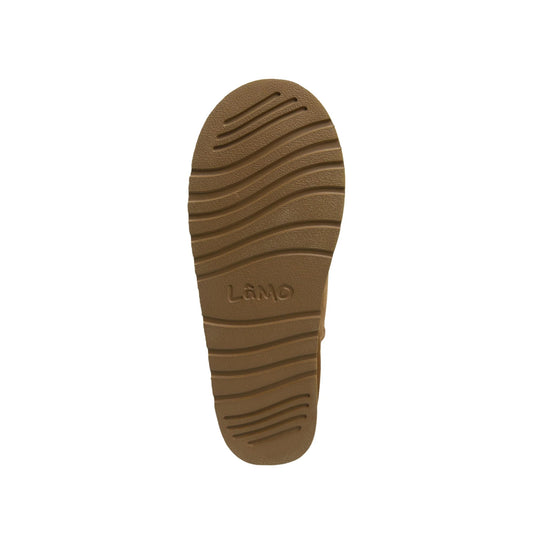 Brown boot outsole with wavy tread and Lamo branding