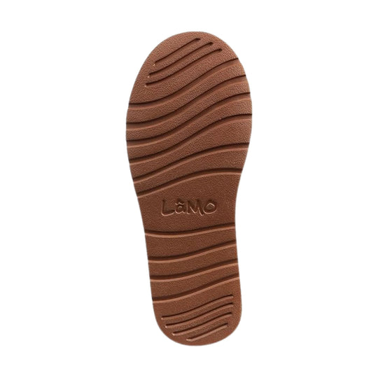 Brown rubber boot sole with wavy tread pattern and Lamo branding