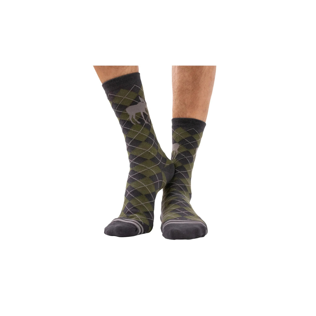 Lazy One Argyle Bear Crew Socks - Green - Lenny's Shoe & Apparel