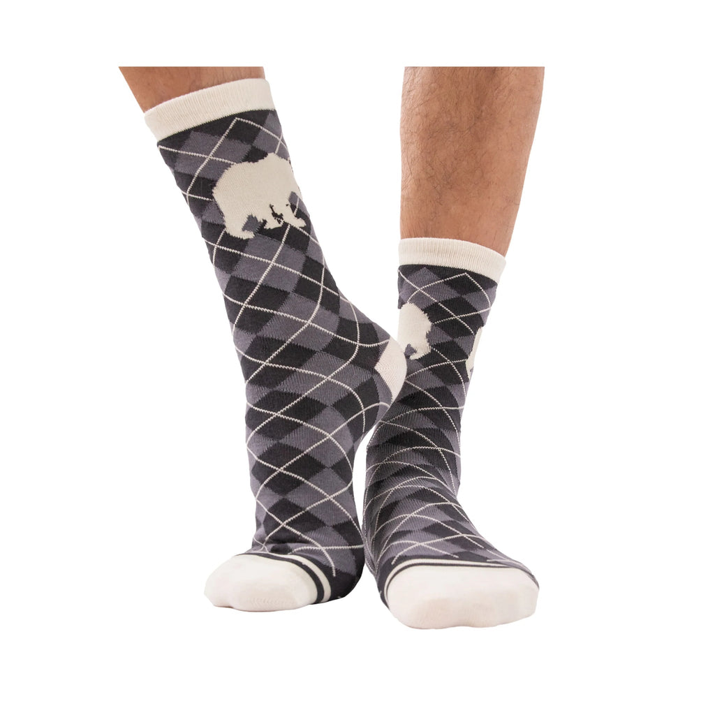 Lazy One Argyle Bear Crew Socks - Grey - Lenny's Shoe & Apparel