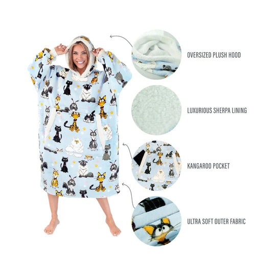 Lazy One Cattitude Blanket Hoodie - Light Blue - Lenny's Shoe & Apparel