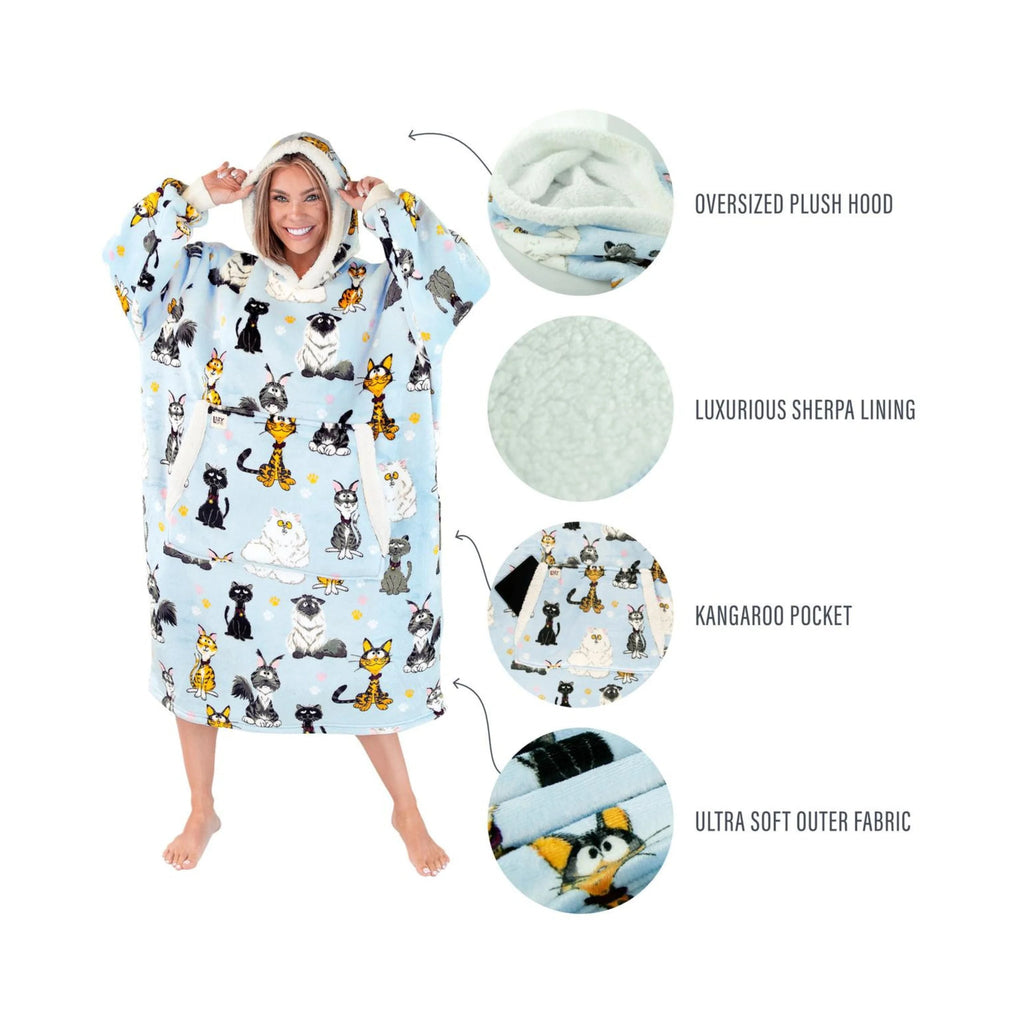 Lazy One Cattitude Blanket Hoodie - Light Blue - Lenny's Shoe & Apparel