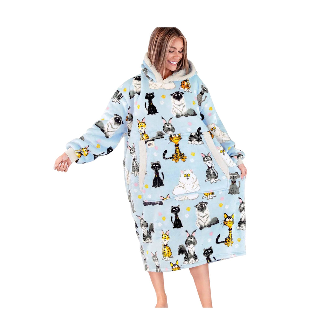 Lazy One Cattitude Blanket Hoodie - Light Blue - Lenny's Shoe & Apparel