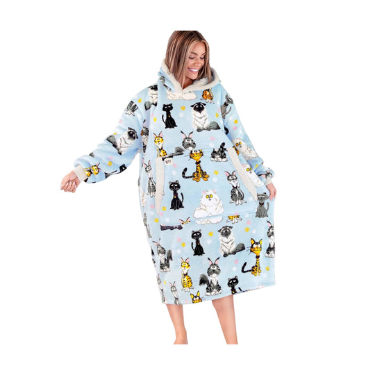 Lazy One Cattitude Blanket Hoodie - Light Blue - Lenny's Shoe & Apparel