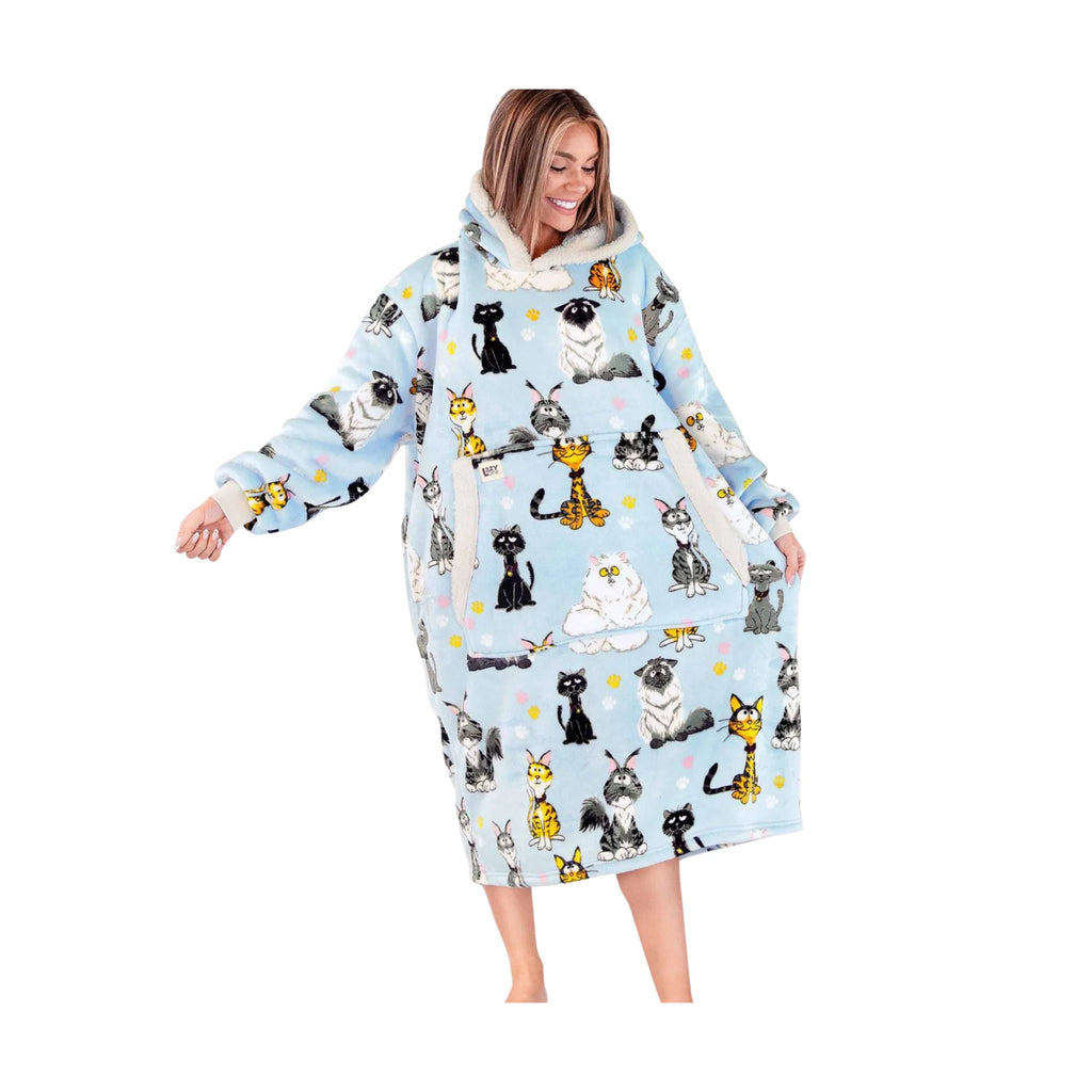 Lazy One Cattitude Blanket Hoodie - Light Blue - Lenny's Shoe & Apparel