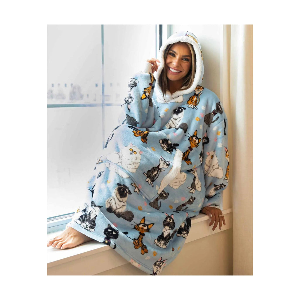 Lazy One Cattitude Blanket Hoodie - Light Blue - Lenny's Shoe & Apparel