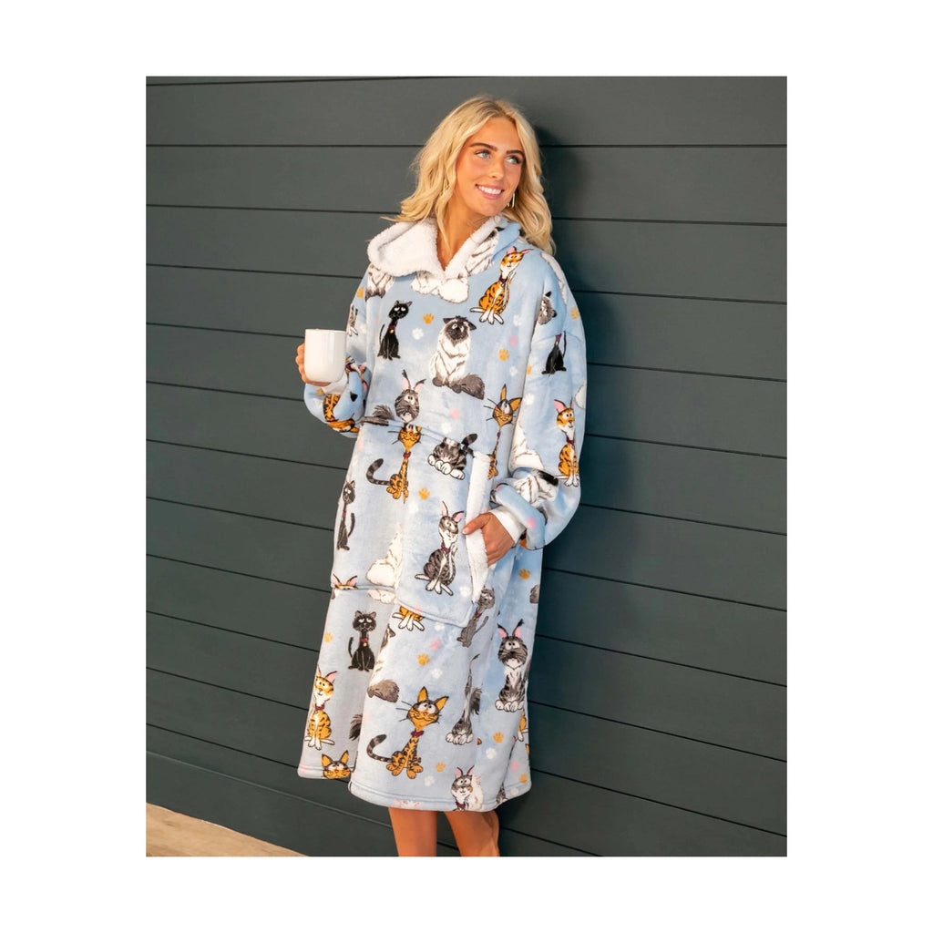 Lazy One Cattitude Blanket Hoodie - Light Blue - Lenny's Shoe & Apparel