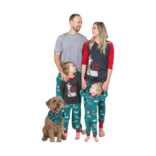 Teal dog bandana with llama pattern