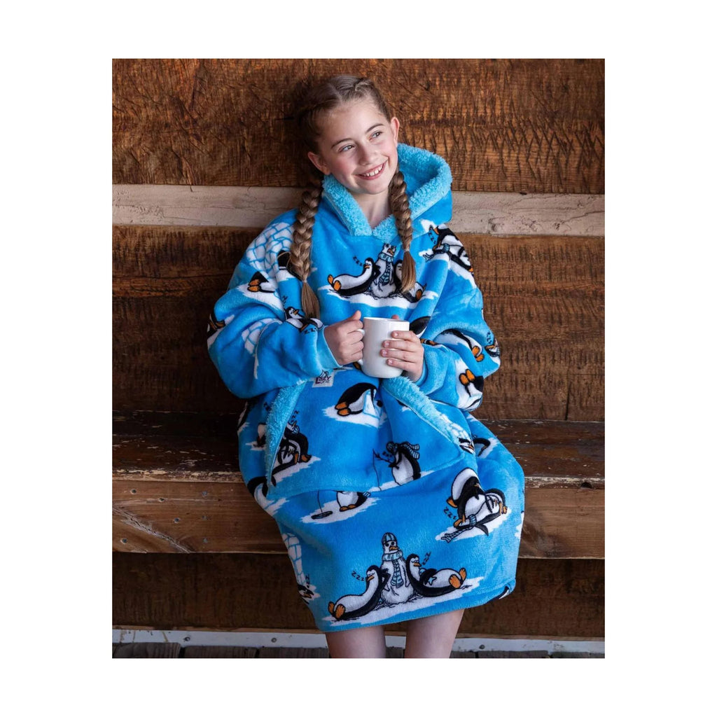 Lazy One Kids' Out Cold Penguin Blanket Hoodie - Ice Blue - Lenny's Shoe & Apparel