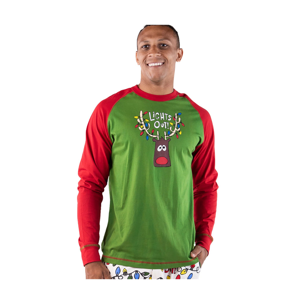 Lazy One Men's Lights Out Tree Reindeer Long Sleeve PJ Tee - Green/Red - Lenny's Shoe & Apparel