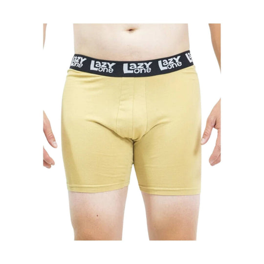 Yellow boxer briefs with a black branded waistband