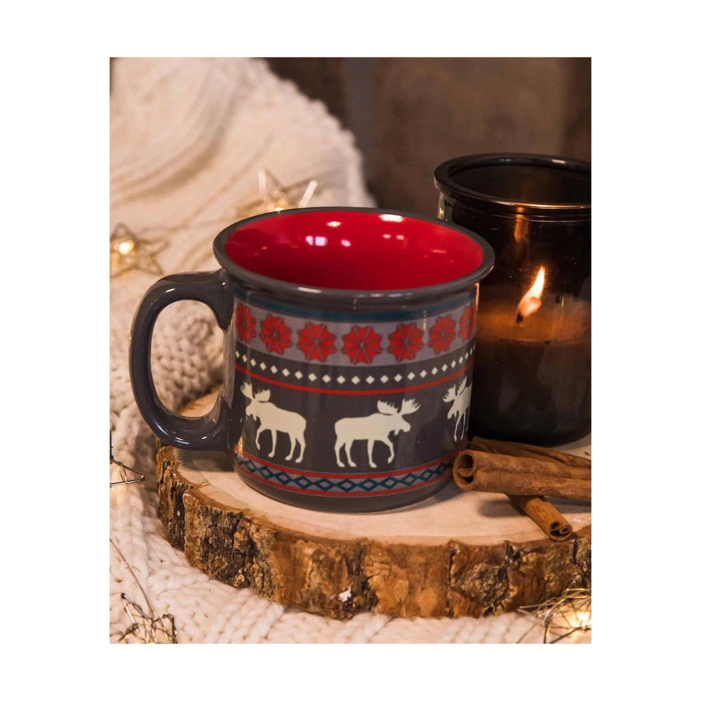 Lazy One Moose Ceramic Mug - Fair Isle/Grey/Red - Lenny's Shoe & Apparel