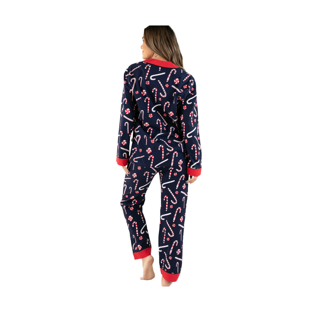 Lazy One Women's Candy Cane Button Down Pajama Set - Navy - Lenny's Shoe & Apparel