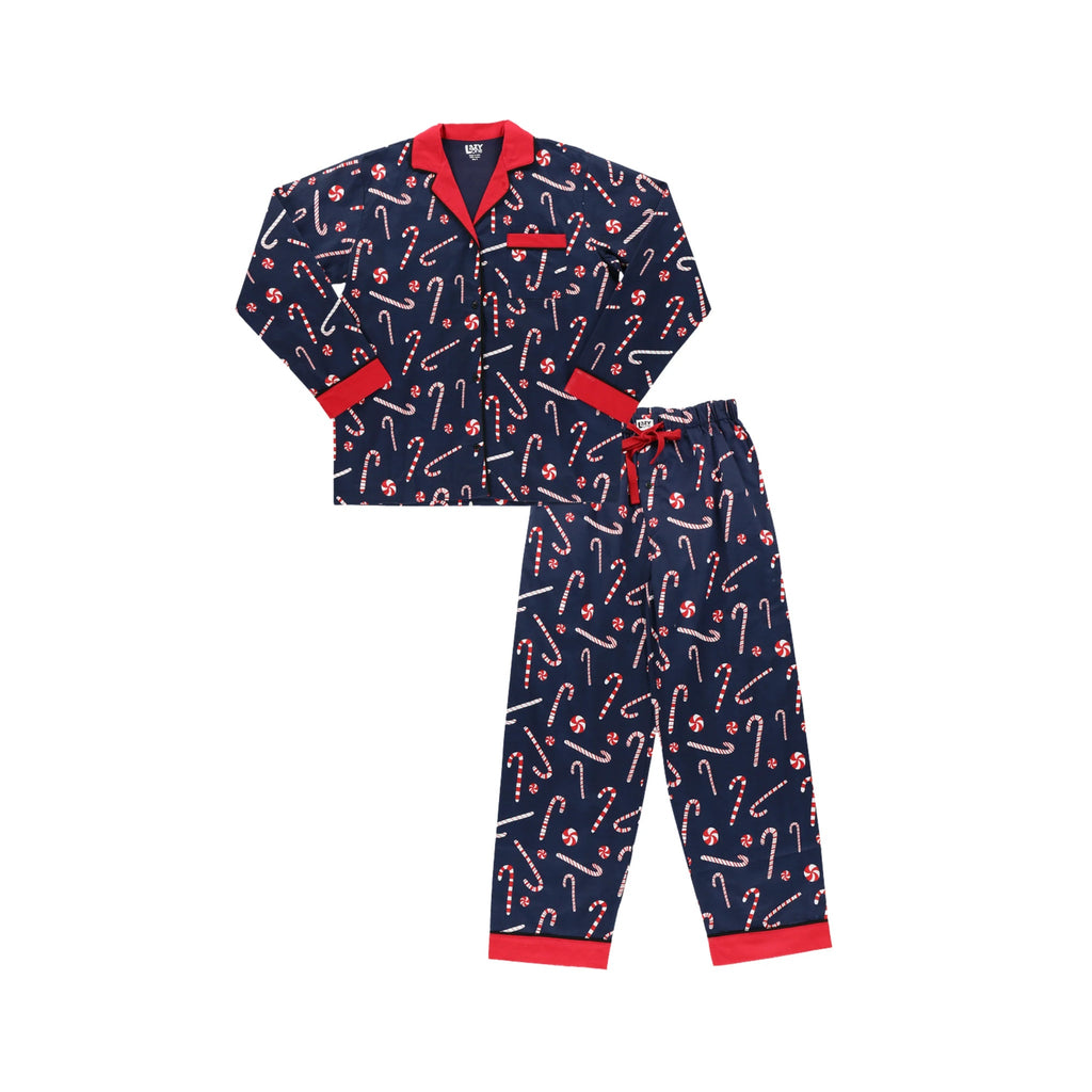 Lazy One Women's Candy Cane Button Down Pajama Set - Navy - Lenny's Shoe & Apparel