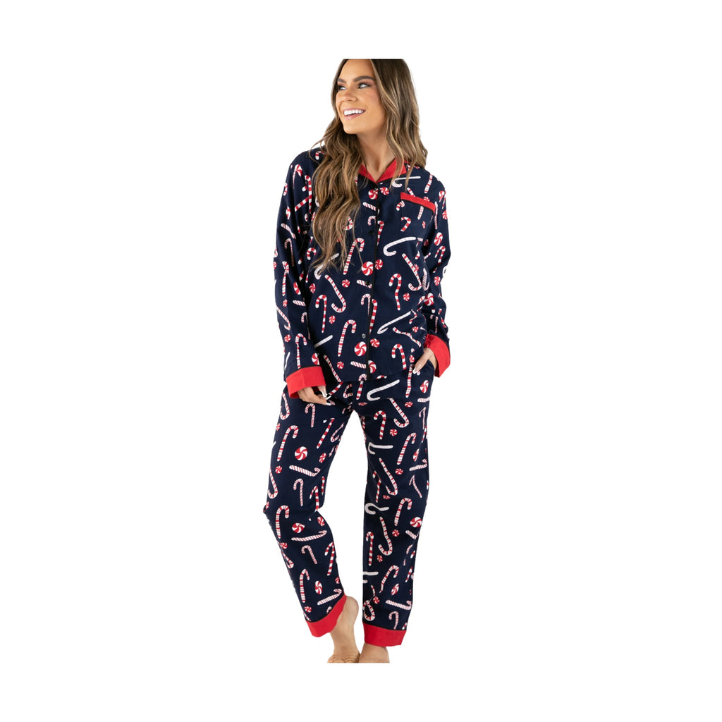 Lazy One Women's Candy Cane Button Down Pajama Set - Navy - Lenny's Shoe & Apparel
