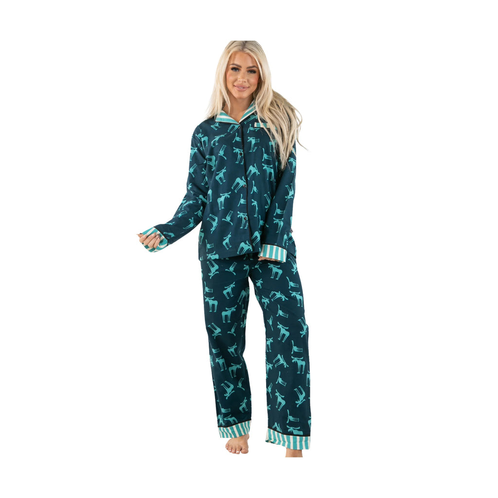 Lazy One Women's Funky Moose Button Down Pajama Set - Teal - Lenny's Shoe & Apparel