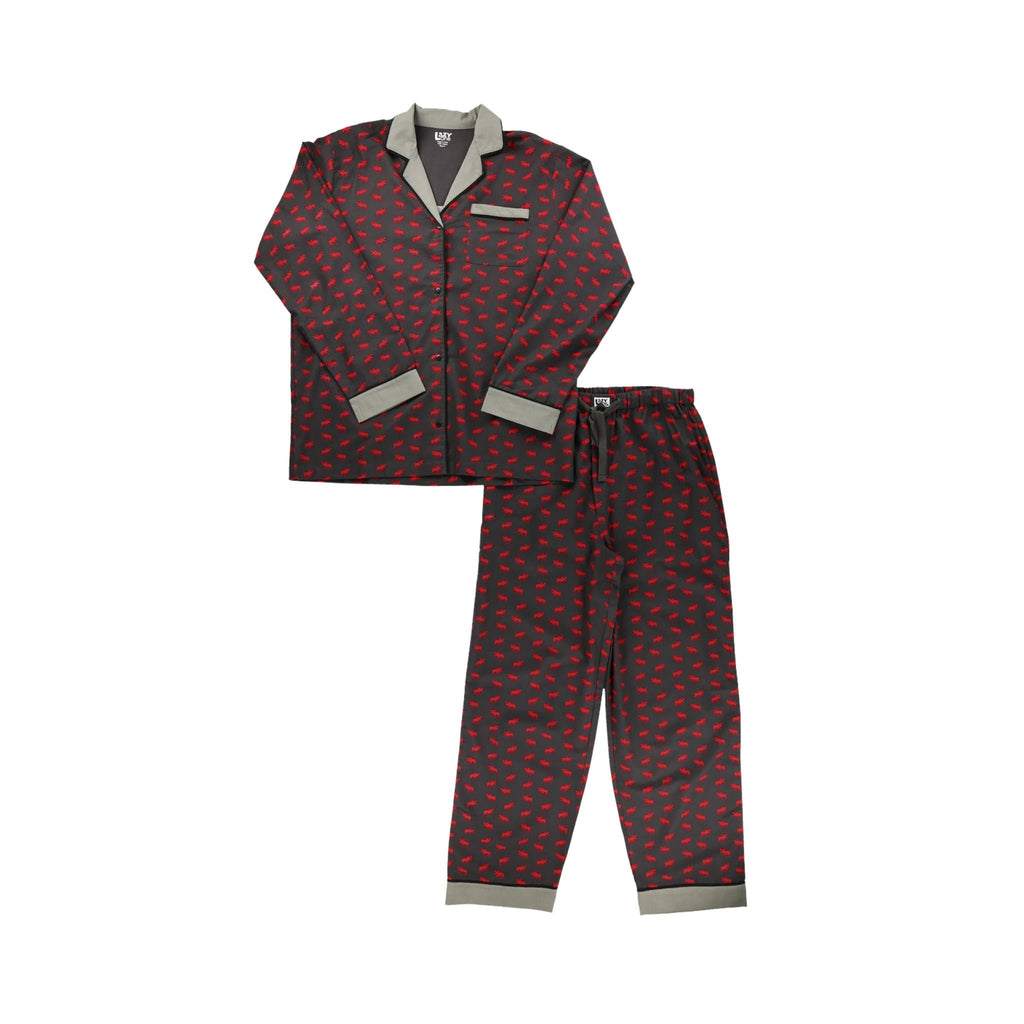 Lazy One Women's Mini Moose Button Down Pajama Set - Grey/Black/Red - Lenny's Shoe & Apparel