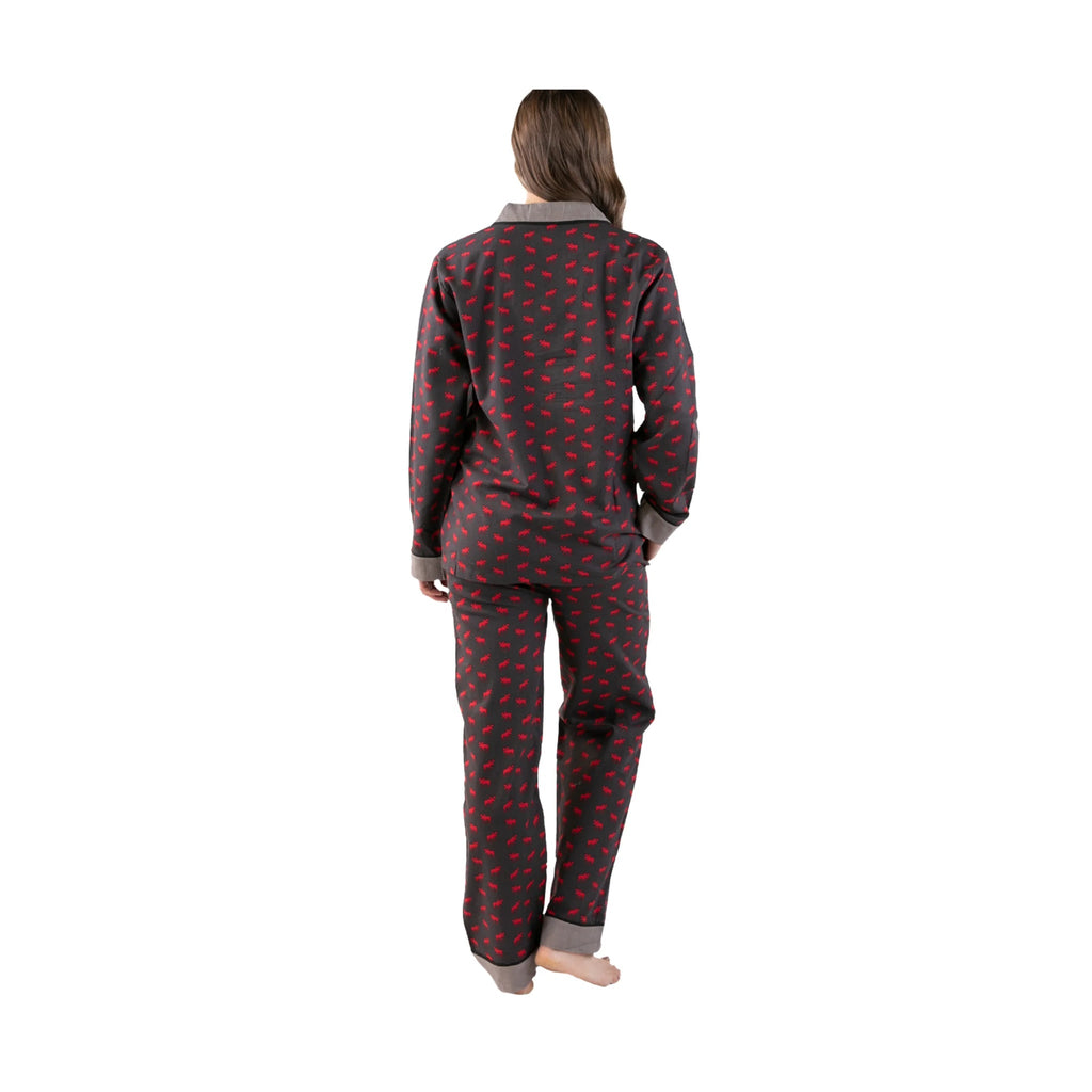 Lazy One Women's Mini Moose Button Down Pajama Set - Grey/Black/Red - Lenny's Shoe & Apparel