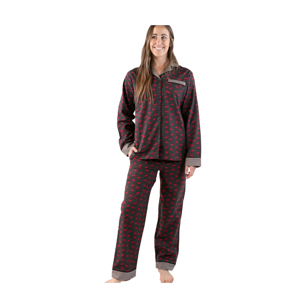 Lazy One Women's Mini Moose Button Down Pajama Set - Grey/Black/Red - Lenny's Shoe & Apparel