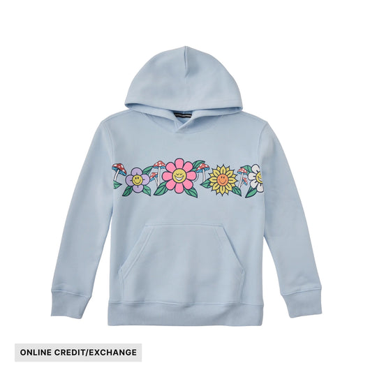Life Is Good Kids' Flowers and Shrooms Seam to Seam Good Vibes Fleece Hoodie - Glacier Blue - ONLINE CREDIT/EXCHANGE - Lenny's Shoe & Apparel