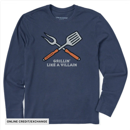 Life Is Good Men's Grillin Like a Villian Long Sleeve Crusher Tee - Darkest Blue - ONLINE CREDIT/EXCHANGE - Lenny's Shoe & Apparel