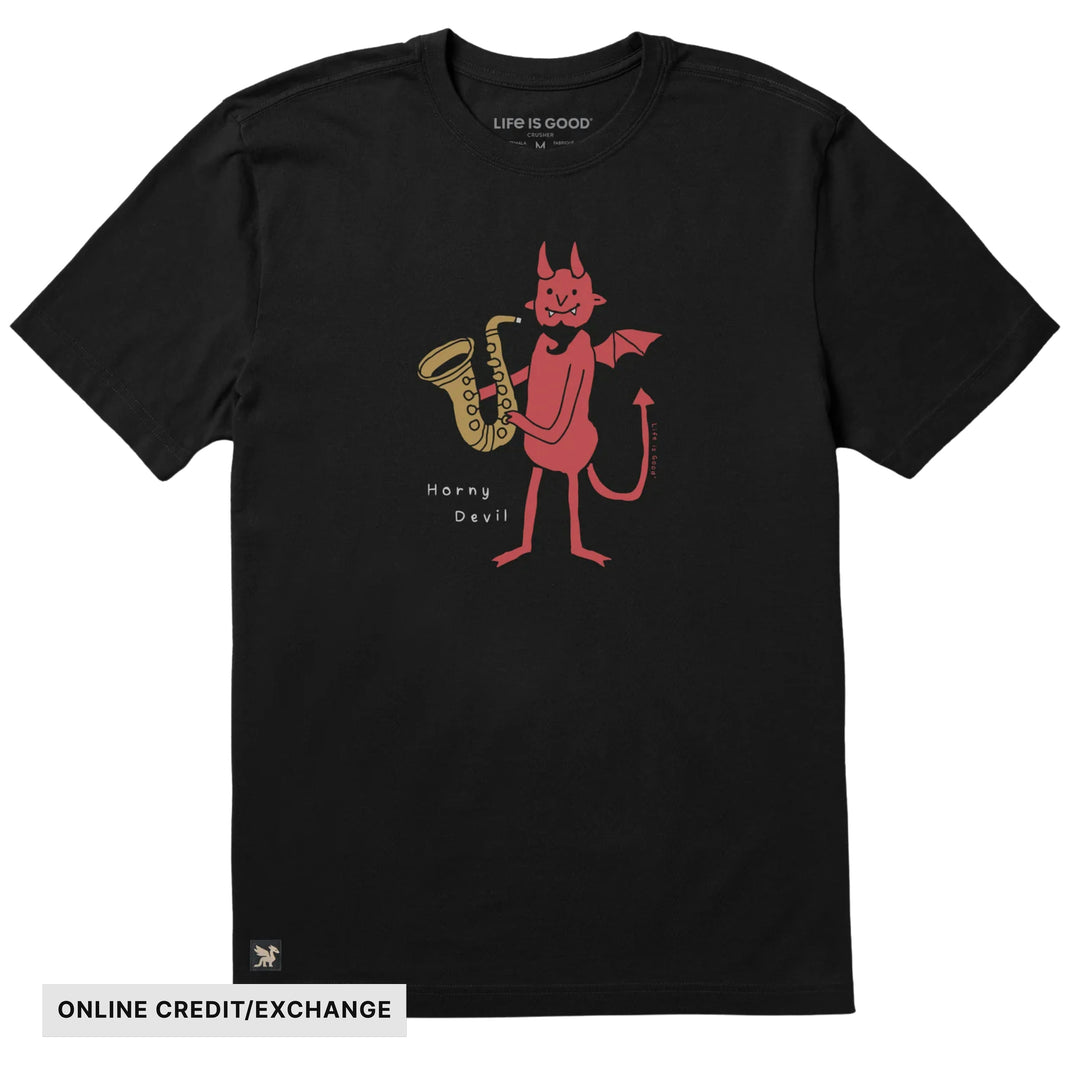 Life Is Good Men's Horny Devil Short Sleeve Crusher Lite Tee - Faded Black - ONLINE CREDIT/EXCHANGE - Lenny's Shoe & Apparel