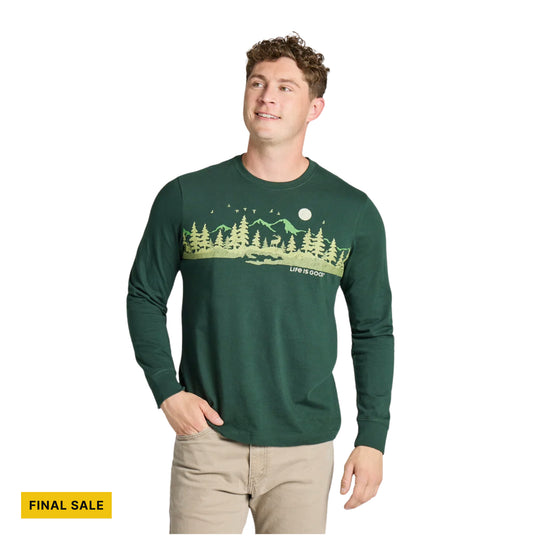 Life Is Good Men's Moose in the Outdoors Landscape Long Sleeve Crusher Tee - Treeline Green - FINAL SALE - Lenny's Shoe & Apparel
