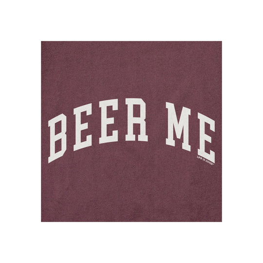 Maroon T-shirt with arched white "BEER ME" graphic