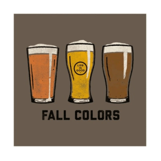 Graphic tee design with three beer glasses and the text “FALL COLORS”