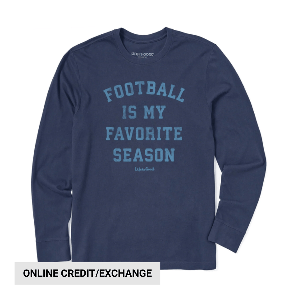 Life Is Good Men's Football Is My Favorite Season Long Sleeve Crusher Tee - Darkest Blue - Lenny's Shoe & Apparel