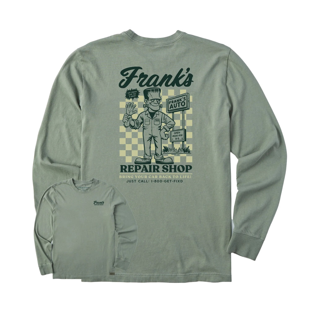 Life Is Good Men's Frank's Repair Shop Long Sleeve Crusher Tee - Moss Green - Lenny's Shoe & Apparel