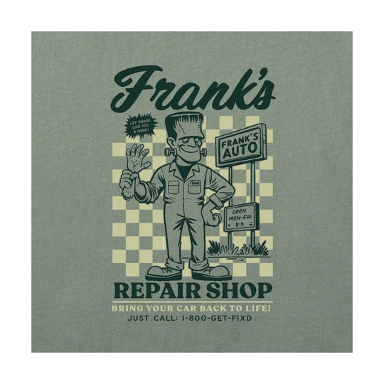 Life Is Good Men's Frank's Repair Shop Long Sleeve Crusher Tee - Moss Green - Lenny's Shoe & Apparel