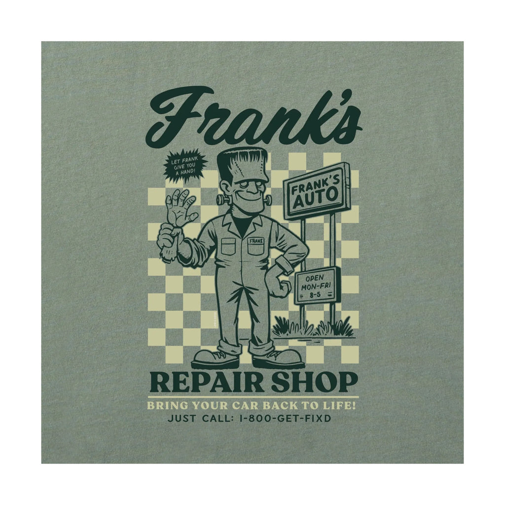 Life Is Good Men's Frank's Repair Shop Long Sleeve Crusher Tee - Moss Green - Lenny's Shoe & Apparel