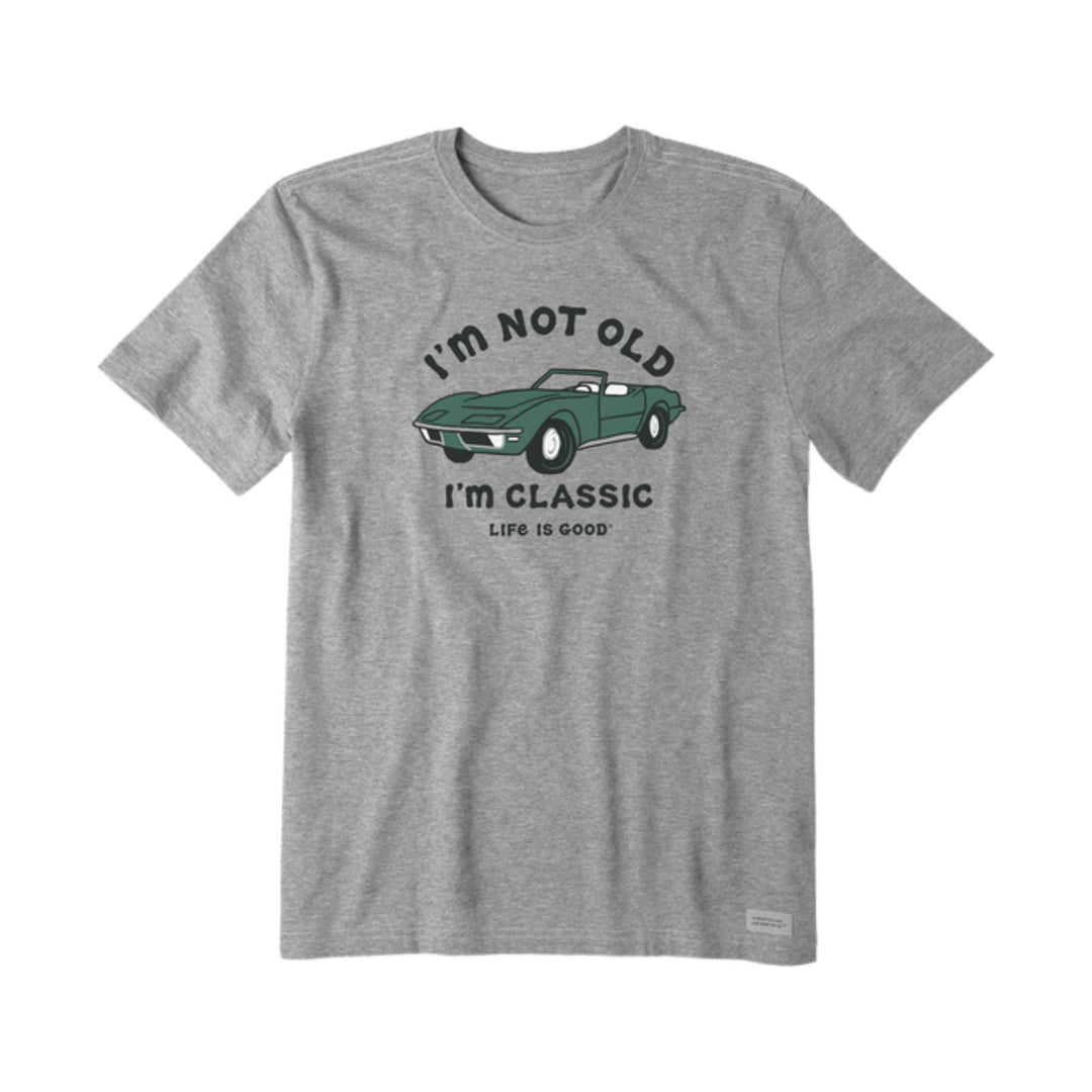 Gray T-shirt with a green classic convertible graphic and the text “I’m Not Old I’m Classic”
