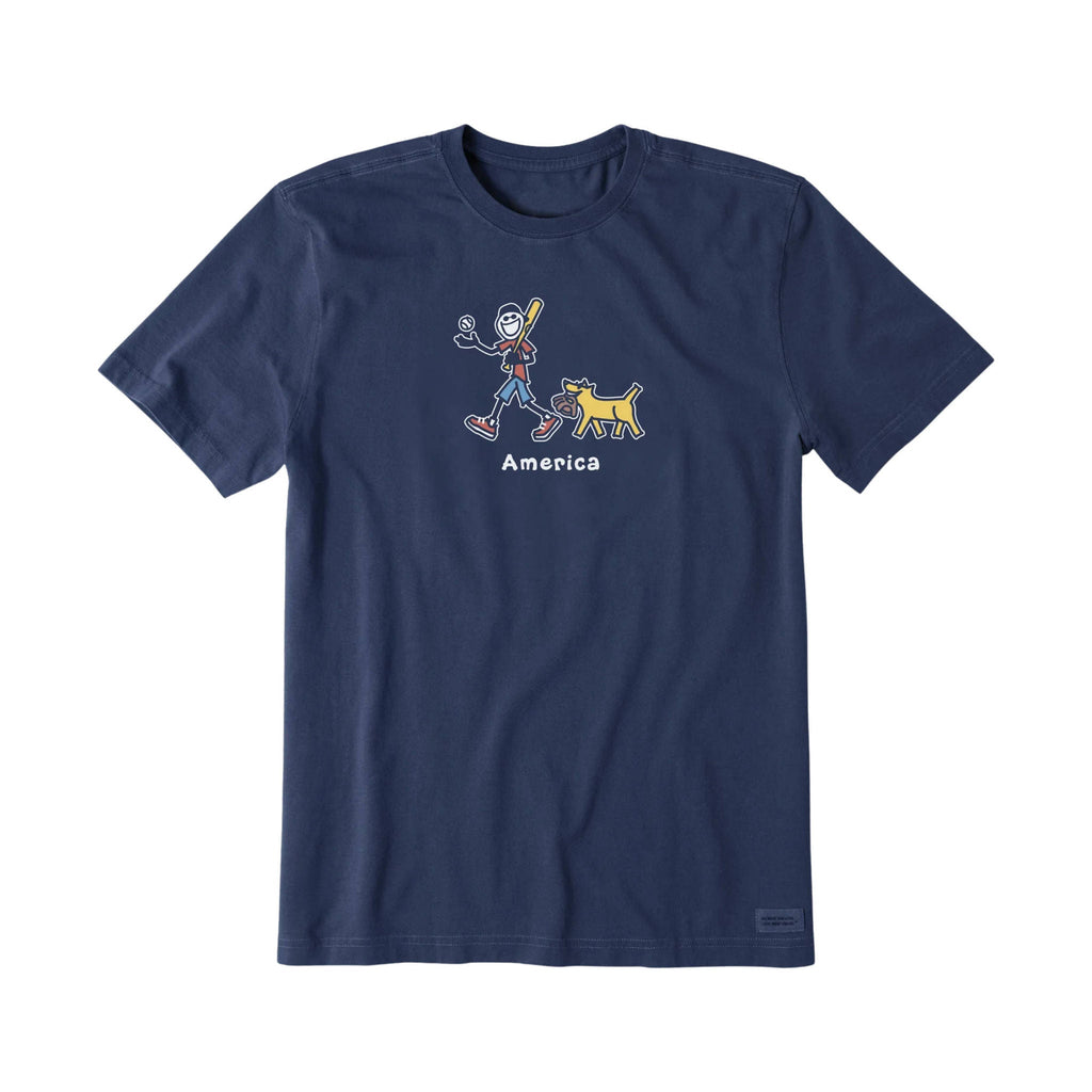 Life Is Good Men's Jake and Rocket Baseball America Short Sleeve Crusher Tee - Darkest Blue - Lenny's Shoe & Apparel